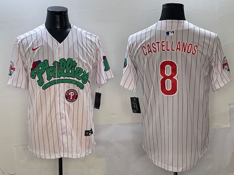 Men Philadelphia Phillies #8 Castellanos White Stripe Fourth generation Joint Name Nike 2025 MLB Jersey style 6->philadelphia phillies->MLB Jersey